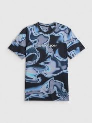 4F T-shirt regular z nadrukiem męski - granatowa S. Niebieskie t-shirty męskie 4f, m, bez wzorów, z bawełny, bez kołnierzyka, bez ramiączek. Za 99.99 zł.