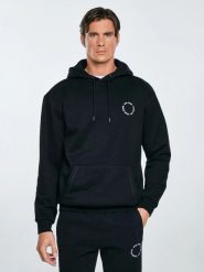 Bluza męska z kapturem czarna Ajrojer 906. Czarne bluzy nierozpinane męskie Big Star, l, bez wzorów, z dzianiny, z kapturem. Za 249.99 zł.