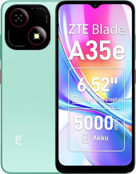 Smartfon ZTE Blade A35e - 4G Smartphone - Dual-SIM - RAM 2 GB / Pamięć wewnętrzna 64 GB - microSD slot - 6.52" - 1280 x 576 piksel - rear camera 8 MP. Smartfony ZTE. Za 307.99 zł.