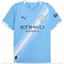 Koszulka domowa Manchesteru City 2025/26. Niebieskie t-shirty sportowe męskie Puma, bez wzorów, sportowe, bez ramiączek. Za 422.50 zł.