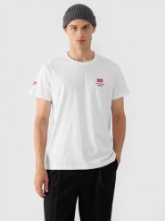 4F Koszulka kibica męska - biała XS. Białe t-shirty męskie 4f, m, bez wzorów, z bawełny, bez kołnierzyka, bez ramiączek. Za 79.99 zł.