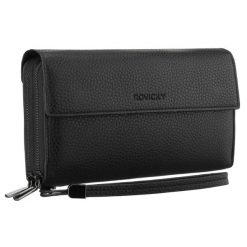 Czarna saszetka męska ze skóry ekologicznej idealna na dokumenty - Rovicky. Czarne saszetki męskie ROVICKY, bez wzorów, ze skóry ekologicznej. Za 59.99 zł.
