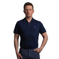 Koszulka polo do jazdy konnej Premier Equine Respiro. Niebieskie koszulki polo męskie PREMIER EQUINE, bez wzorów, eleganckie, bez kołnierzyka, bez ramiączek. Za 280.50 zł.