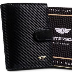 Portfel skórzany Peterson [DH] PTN 339Z-CA-6679 BLA czarny. Czarne portfele męskie Peterson, bez wzorów, ze skóry. Za 105.99 zł.