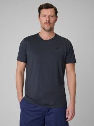 4F Koszulka treningowa regular szybkoschnąca męska - granatowa XXL. Niebieskie t-shirty męskie 4f, m, bez wzorów, ze skóry, bez kołnierzyka, bez ramiączek. Za 89.99 zł.