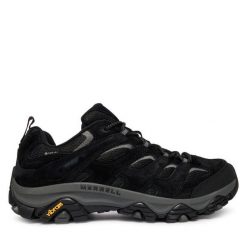 Trekkingi Merrell. Czarne buty trekkingowe męskie Merrell, bez wzorów, sportowe, bez obcasa, bez zapięcia. Za 519.99 zł.