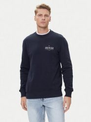 Tommy Hilfiger Bluza Stacked MW0MW39376 Granatowy Regular Fit. Niebieskie bluzy nierozpinane męskie Tommy Hilfiger, m, bez wzorów, z bawełny, bez ramiączek, bez kaptura. Za 299.99 zł.
