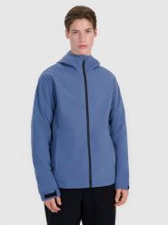 4F Kurtka softshell wiatroodporna membrana 5000 męska - granatowa L. Niebieskie kurtki męskie 4f, l, bez wzorów, z dzianiny, klasyczne, bez ramiączek, z kapturem. W wyprzedaży za 199.99 zł.