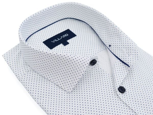 Biała koszula w ciemnogranatowe kropki C104V. Białe koszule męskie Mmer / Villaro - Koszule męskie, m, bez wzorów, z bawełny, bez kołnierzyka, bez ramiączek. W wyprzedaży za 198.00 zł.