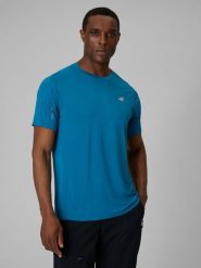 4F Koszulka trekkingowa regular szybkoschnąca męska - niebieska XXL. Niebieskie t-shirty męskie 4f, l, bez wzorów, z materiału, bez kołnierzyka, bez ramiączek. Za 119.99 zł.