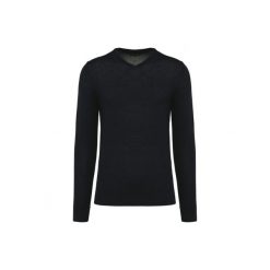 Sweter v-neck z merynosów Kariban Premium. Czarne swetry męskie KARIBAN, bez wzorów, eleganckie, bez kołnierzyka, bez ramiączek. Za 334.50 zł.