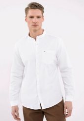 Koszula ze stójką, Slim Fit, K-LANGE. Białe koszule męskie Volcano, l, bez wzorów, z bawełny, bez kołnierzyka, bez ramiączek. Za 149.99 zł.