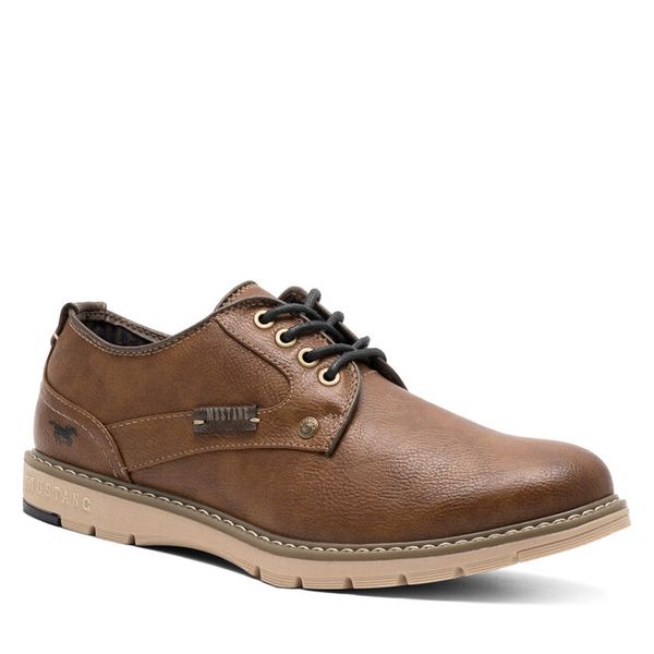 Półbuty Mustang. Brązowe codzienne półbuty męskie Mustang, bez wzorów, bez obcasa, bez zapięcia. Za 329.99 zł.