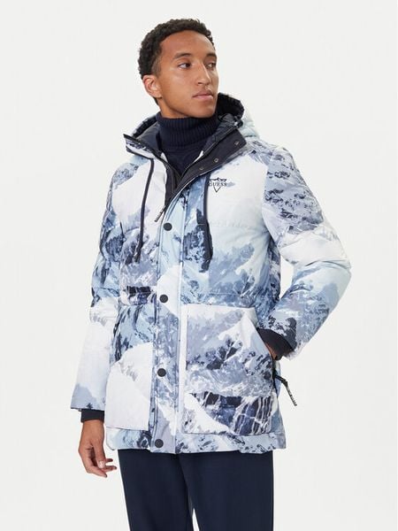 Guess Kurtka puchowa M5BL0O W3282 Niebieski Regular Fit. Niebieskie kurtki męskie Guess, l, z aplikacjami, z puchu, bez ramiączek, bez kaptura. Za 859.99 zł.