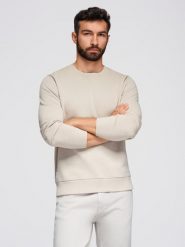 Męska bluza dresowa BASIC z okrągłym dekoltem - jasnobeżowa V1. Brązowe bluzy nierozpinane męskie Ombre Clothing, m, bez wzorów, z bawełny, bez ramiączek, bez kaptura. W wyprzedaży za 109.49 zł.