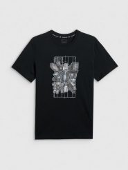 4F T-shirt regular z nadrukiem męski - czarny XL. Czarne t-shirty męskie 4f, m, bez wzorów, z dzianiny, bez kołnierzyka, bez ramiączek. Za 69.99 zł.