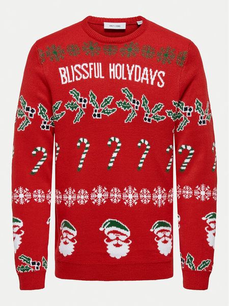 Only & Sons Sweter Xmas 22031171 Czerwony Regular Fit. Czerwone kardigany męskie Only & Sons, l, bez wzorów, z syntetyku, bez ramiączek. Za 89.99 zł.