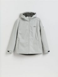 Kurtka softshell z kapturem - jasnoszary. Szare kurtki męskie Reserved, l, bez wzorów, z dzianiny, bez ramiączek, z kapturem. Za 199.99 zł.