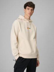 4F Bluza dresowa regular z kapturem męska - beżowa M. Brązowe bluzy z kapturem męskie 4f, m, bez wzorów, z dresówki, z kapturem. Za 249.99 zł.