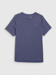 4F Koszulka trekkingowa z wełną merino męska - niebieska L. Niebieskie t-shirty męskie 4f, l, bez wzorów, z materiału, bez kołnierzyka, bez ramiączek. Za 199.99 zł.