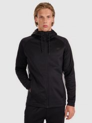 4F Bluza treningowa regular szybkoschnąca męska - czarna 3XL. Czarne bluzy rozpinane męskie 4f, m, bez wzorów, z dzianiny, sportowe, bez ramiączek, z kapturem. Za 199.99 zł.