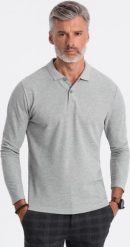 Ombre Longsleeve męski z kołnierzykiem polo - szary melanż V4 OM-POBL-0114 L. Szare koszulki polo męskie Ombre, l, bez wzorów, bez kołnierzyka, bez ramiączek. Za 49.99 zł.