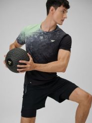 4F Koszulka treningowa regular szybkoschnąca męska - zielona M. Zielone t-shirty męskie 4f, m, bez wzorów, ze skóry, bez kołnierzyka, bez ramiączek. Za 139.99 zł.