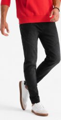 Ombre Męskie jeansowe joggery z asymetrycznymi przeszyciami czarne V3 OM-PADJ-0165 XL. Czarne długie spodnie sportowe męskie Ombre, bez wzorów, z jeansu. Za 169.99 zł.