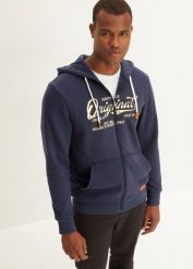 Bluza rozpinana z kapturem, z miękko szczotkowaną spodnią stroną. Niebieskie bluzy rozpinane męskie bonprix, m, bez wzorów, z kapturem. Za 129.99 zł.
