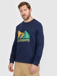 4F Longlseeve z nadrukiem męski - granatowy XL. Niebieskie koszulki męskie z długim rękawem 4f, m, bez wzorów, z bawełny, biznesowe, bez kołnierzyka, bez ramiączek. Za 149.99 zł.