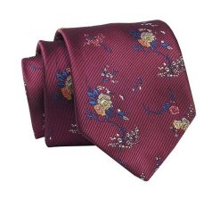 Krawat Bordowy w Kwiatki, 7 cm, Elegancki, Klasyczny, Męski -ALTIES. Czerwone krawaty i muchy męskie Alties, bez wzorów, z tkaniny, eleganckie. Za 49.00 zł.