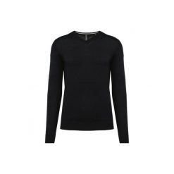 Ekologiczny sweter z dekoltem w szpic Kariban. Czarne swetry męskie KARIBAN, bez wzorów, bez kołnierzyka, bez ramiączek. Za 211.50 zł.