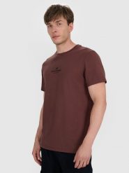 4F T-shirt regular z nadrukiem męski - brązowy S. Brązowe t-shirty sportowe męskie 4f, m, bez wzorów, z bawełny, klasyczne, bez ramiączek. Za 59.99 zł.