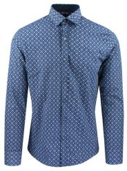 Męska Koszula, Taliowana (Slim Fit) - Rigon - Ciemnoniebieska, Wzór. Niebieskie koszule męskie Rigon, m, bez wzorów, z bawełny, bez kołnierzyka, bez ramiączek. Za 139.00 zł.