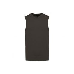 Sweter bez rękawów z dekoltem w szpic Kariban. Szare swetry męskie KARIBAN, bez wzorów, bez kołnierzyka, bez ramiączek. Za 165.50 zł.
