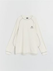 Prążkowana bluza crewneck - kremowy. Białe bluzy nierozpinane męskie Sinsay, l, bez wzorów, prążkowane, bez ramiączek, bez kaptura. Za 59.99 zł.