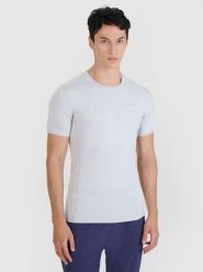 4F Koszulka do biegania slim szybkoschnąca męska - szara M. Szare t-shirty sportowe męskie 4f, m, bez wzorów, z dzianiny, klasyczne, bez ramiączek. W wyprzedaży za 79.99 zł.