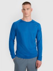 4F Longsleeve do biegania szybkoschnący męski - granatowy S. Niebieskie t-shirty sportowe męskie 4f, l, bez wzorów, z materiału, klasyczne, bez ramiączek. Za 149.99 zł.