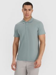 4F Koszulka polo regular męska - khaki M. Brązowe koszulki polo męskie 4f, m, bez wzorów, z bawełny, klasyczne, bez kołnierzyka, bez ramiączek. W wyprzedaży za 89.99 zł.