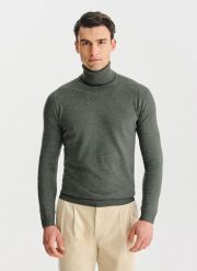 PAKO LORENTE - Golf męski w zielonym kolorze. Zielone swetry męskie Pako Lorente, bez wzorów, z nylonu, bez kołnierzyka, bez ramiączek. Za 119.99 zł.