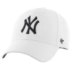 Czapka z daszkiem dla dorosłych 47 Brand New York Yankees. Białe czapki męskie 47 Brand, bez wzorów, sportowe. Za 99.99 zł.
