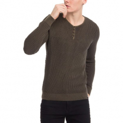Sweter w kolorze khaki. Brązowe swetry męskie RNT23. W wyprzedaży za 89.95 zł.