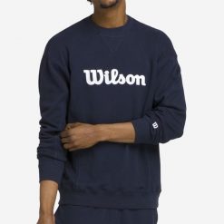 Bluza tenisowa męska Wilson Classic. Niebieskie bluzy nierozpinane męskie Wilson, m, bez wzorów, z bawełny, sportowe, bez ramiączek, bez kaptura. Za 289.99 zł.
