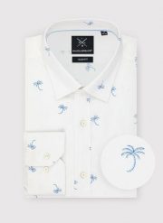 PAKO LORENTE – Biała męska koszula w palmy. Białe koszule męskie Pako Lorente, m, bez wzorów, z bawełny, bez kołnierzyka, bez ramiączek. Za 119.99 zł.