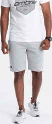 Ombre Krótkie męskie spodenki dresowe z dzianiny ottoman szare V2 OM-SRSK-0150 XXL. Szare szorty sportowe męskie Ombre, bez wzorów, z dresówki, sportowe. Za 99.99 zł.