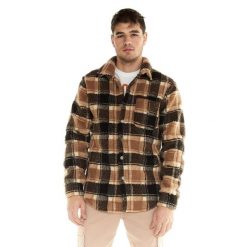 Męska kurtka typu sherpa Leone zapinana na guziki Shades. Brązowe kurtki męskie LEONE 1947 APPAREL, l, bez wzorów, z tkaniny, sportowe, bez ramiączek, bez kaptura. W wyprzedaży za 273.65 zł.