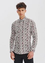 PAKO LORENTE – Biała koszula w kwiaty. Białe koszule męskie Pako Lorente, m, bez wzorów, z bawełny, bez kołnierzyka, bez ramiączek. Za 299.99 zł.