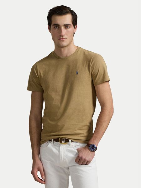 Polo Ralph Lauren T-Shirt 710671438429 Beżowy Custom Slim Fit. Brązowe koszulki polo męskie Polo Ralph Lauren, m, bez wzorów, z bawełny, bez kołnierzyka, bez ramiączek. Za 279.99 zł.