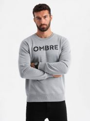 Klasyczna męska dresowa bluza z napisem – szary melanż V1 OM-SSPS-0181 - Rozmiar: L. Szare bluzy nierozpinane męskie Ombre Clothing, l, bez wzorów, z bawełny, klasyczne, bez ramiączek, bez kaptura. W wyprzedaży za 119.99 zł.