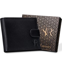 Portfel skórzany Rovicky [DH] N992L-P-GOAN czarny. Czarne portfele męskie ROVICKY, bez wzorów, ze skóry. Za 59.99 zł.